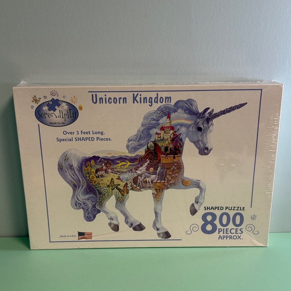 2003 Serendipity Shaped Puzzle Unicorn Kingdom, 3Ft Long Puzzle, 800 Pieces